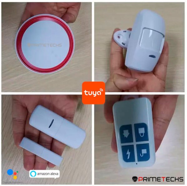 Alarma inalámbrica PRIMETECHS para sensores inalámbricos sirena integrada y notificación por aplicación celular TUYA. Compatible con Alexa y Google Home.