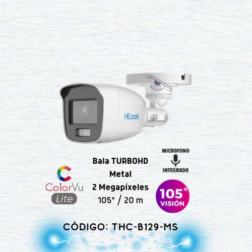 [ColorVu] Bala TURBOHD 2 Megapixel (1080p) / Imagen a Color 24/7 / Lente 2.8 mm / Microfono Integrado / Luz Blanca 20 mts / IP66 / Metálica