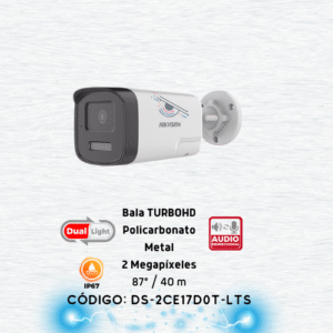 [Audio Bidireccional + Dual Light + ColorVu] Bala TURBOHD 2 Megapixel (1080p) / Lente 3.6 mm / 40 mts IR EXIR + 40 mts Luz Blanca / Micrófono y Bocina Integrado / Exterior IP67 / dWDR