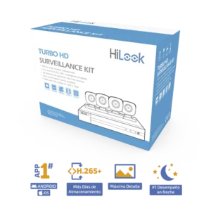 KIT TurboHD 1080p / DVR 8 canales con H.265+ / 4 Cámaras Bala Metálicas / Fuente de Poder / Accesorios de Instalación