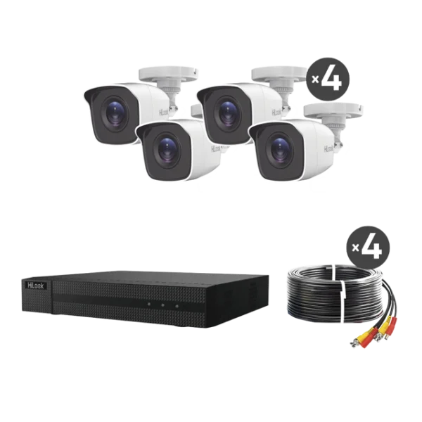 KIT TurboHD 1080p / DVR 8 canales con H.265+ / 4 Cámaras Bala Metálicas / Fuente de Poder / Accesorios de Instalación