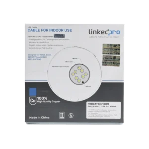 Cable Cat5e de alto rendimiento, con certificaciones ETL, UL, color gris, de 100 m ( 328 ft ) para aplicaciones en CCTV, redes de datos. Uso interior.