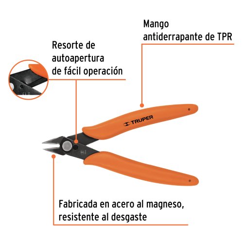 Pinza 5" de corte para electrónica, Truper