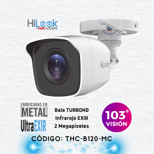 Cámara tipo bala TURBOHD 2 Megapíxeles (1080p) / Gran Angular 103º / Lente 2.8 mm / METAL / IR EXIR Inteligente 20 mts / Exterior IP66 / dWDR / TVI-AHD-CVI-CVBS