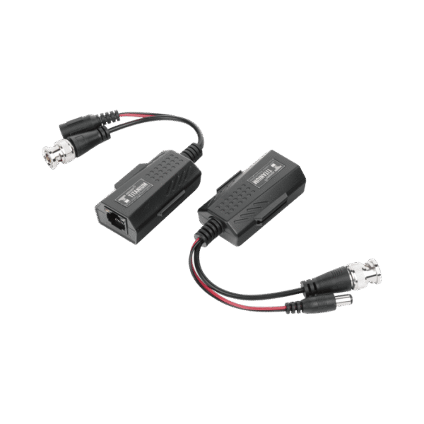 Kit de transceptores activos con conector para alimentación (12V/24Vcc/AC) TurboHD para aplicaciones de video por UTP Cat5e/6 en HD. Distancia de hasta 150 m en 4K