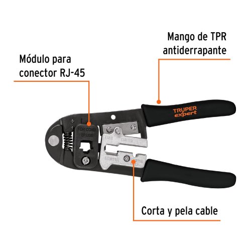 Pinza 8" ponchadora para cables RJ-45, 8 contactos, Truper