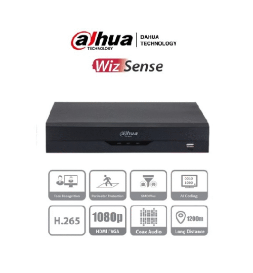 DAHUA XVR5108HS-I2 (I3) - DVR de 8 Canales 5 Megapixeles Lite/ WizSense/ H.265+/ 8 Canales HDCVI+4 IP/ Hasta 12 Canales IP/ 1 Canales de Reconocimiento Facial/ SMD Plus/ 1Ch Proteccion Perimetral/ 1 Sata de Hasta 10 TB/ IoT&Pos