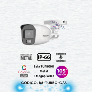 [ColorVu] Bala TURBOHD 2 Megapíxel (1080p) / Microfono Integrado / Imagen a color 24/7 / Lente 2.8 mm / METAL / Luz Blanca 20 mts / Exterior IP66 / TVI-AHD-CVI-CVBS / dWDR
