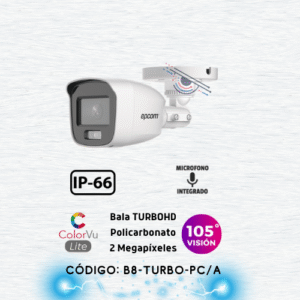 Bala TURBOHD 2 Megapíxel (1080p) / Lente 2.8 mm / ColorVu / Microfono Integrado / Imagen a Color 24/7 / Policarbonato / Luz Blanca 20 mts / Exterior IP66 / TVI-AHD-CVI-CVBS / dWDR