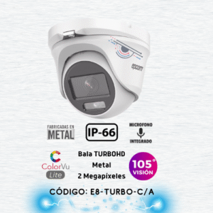 [ColorVu] Eyeball TURBOHD 2 Megapíxel (1080p) / Lente 2.8 mm / Microfono Integrado / Imagen a Color 24/7 / METAL / Luz Blanca 20 mts / Exterior IP66 / TVI-AHD-CVI-CVBS / dWDR